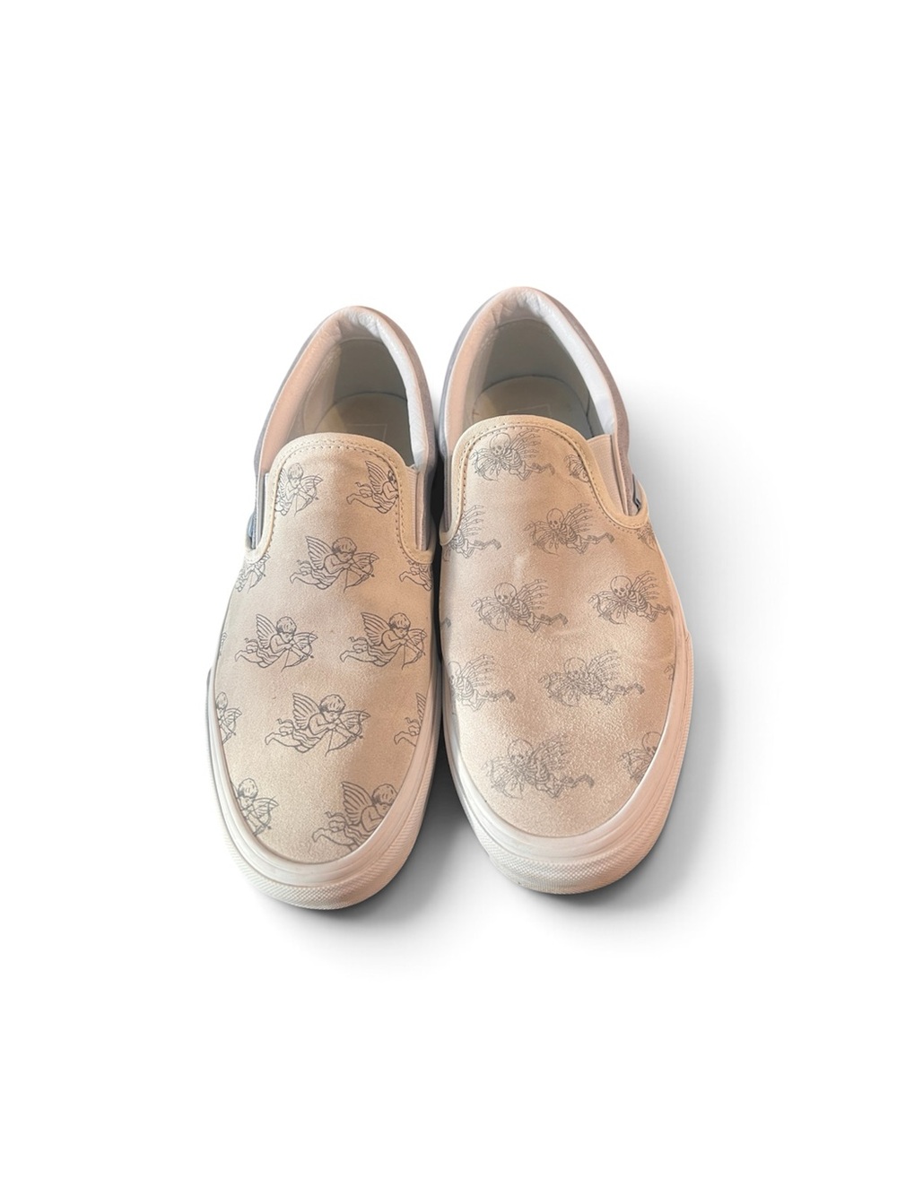 Vans Slip-On Loafers in Cream with Gray Cherub Print